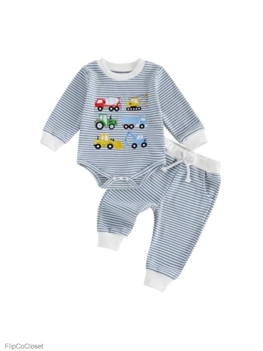 Baby Boy Waffle Knit Long Sleeve Romper and Pants Set 2-Piece Outfit
